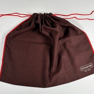Coach Dark Brown Drawstring Bag with Red Accents. NWOT